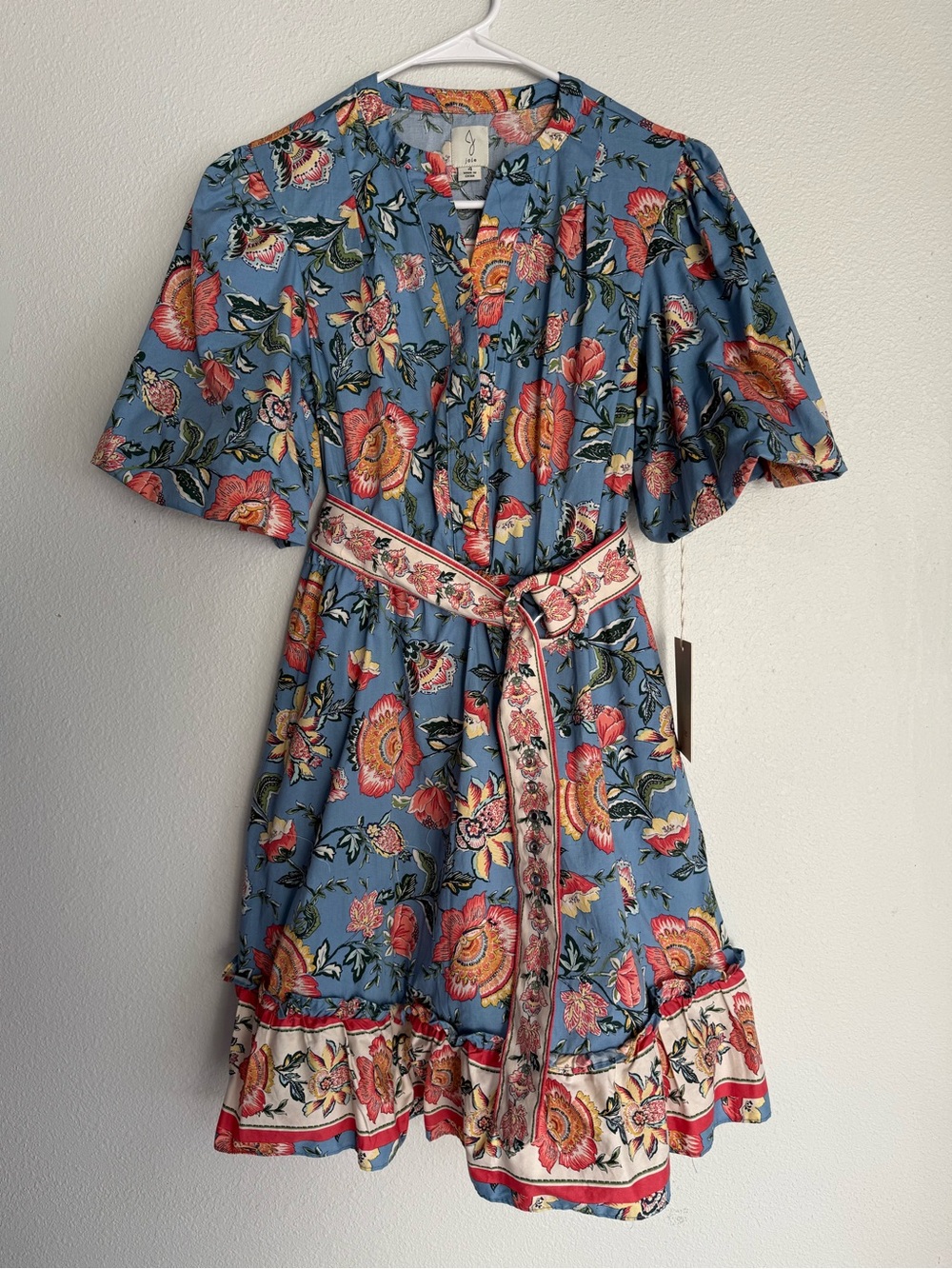 NWT Joie Puff Sleeve Belted Mini Dress Ruffles